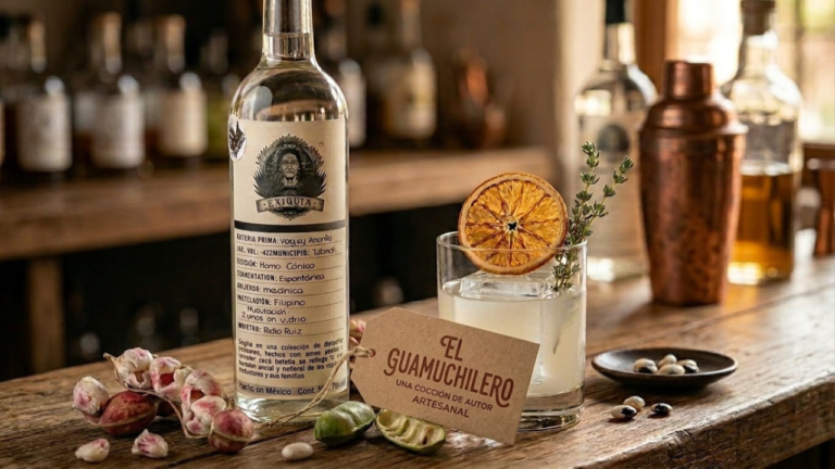 Coctelería artesanal mexicana con Tuxca de Tolimán Jalisco y guamúchil fresco. Fotografía de producto de destilados Exiquia del Maestro Pedro Ruiz para blog de mezcal.