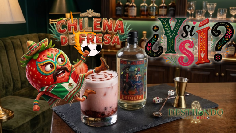 Coctel de horchata con fresa premium La Chilena de Fresa con ron Exiquia y bitters en vaso roca.